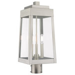 Livex Lighting - Livex Lighting Brushed Nickel 3-Light Outdoor Post Top Lantern - This updated industrial design comes in a tapering solid brass brushed nickel frame with a sleek, straight-lined look and features clear glass panels.