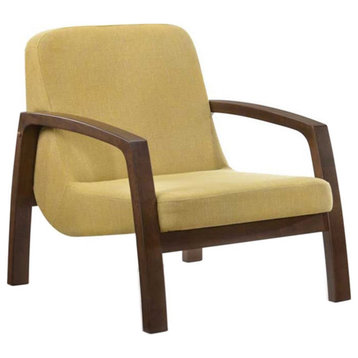 Limari Home Bronson Solid Wood & Fabric Accent Chair in Yellow/Walnut