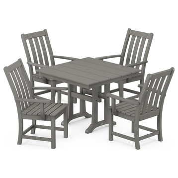 Vineyard 5-Piece Farmhouse Trestle Arm Chair Dining Set, Slate Grey