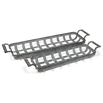 Set of 2 Square Woven Metal Tray With Side Handles