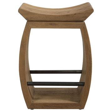 Elegant Asian Modern Open Reclaimed Solid Wood Bar Counter Stool Oriental Pagoda