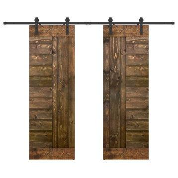 Solid Wood Barn Door, Made in USA, Hardware Kit, DIY, Dark Brown, 56x84"