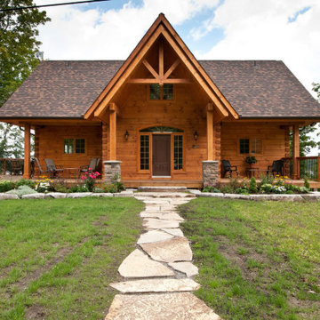 Custom log lakefront home in the Kawarthas.