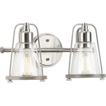 Progress Lighting - Conway 2-Light Brushed Nickel Clear Seeded Glass Farmhouse Wall Light - Mix old and new for charming character with the Conway Collection 2-Light Brushed Nickel Clear Seeded Farmhouse Bath Vanity Light.