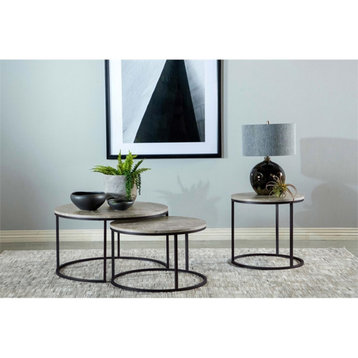 Coaster Lainey Wood Faux Marble Round Top End Table Gray and Gunmetal