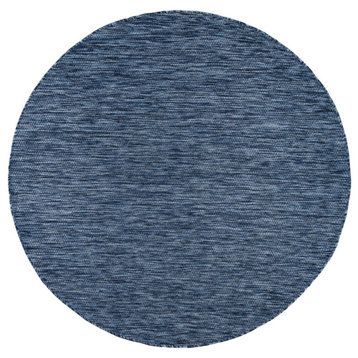 Solid Outdoor Rug for Patio or Balcony, Mottled Blue, 3'11" Round