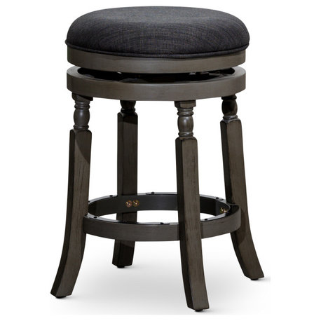 DTY Palmer Lake Swivel Stool, Weathered Gray/Charcoal Fabric Seat, 24" Counter Stool