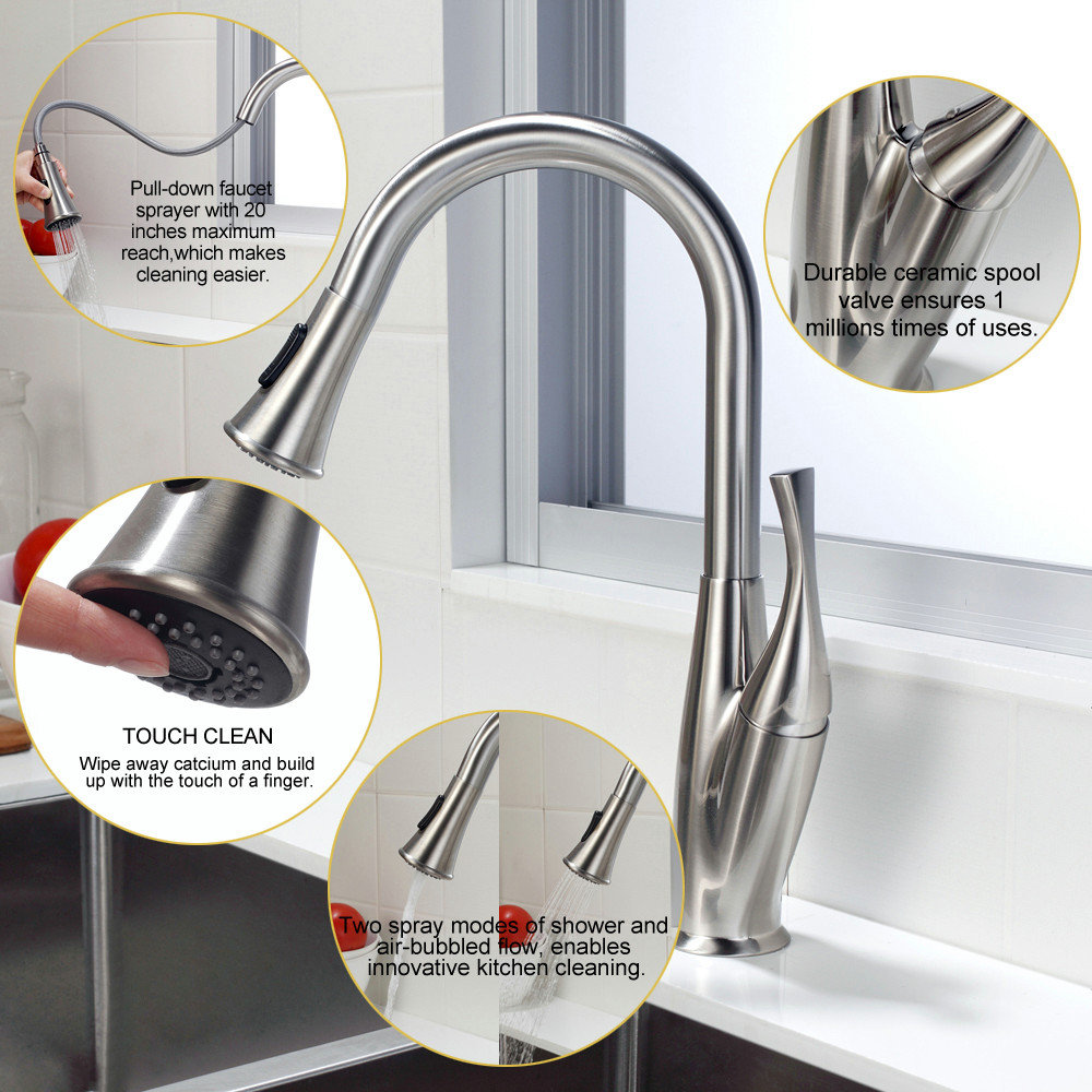 Single Handle Pull Out Stainless Steel Kitchen Faucet, Brushed Nickel - Contemporary - Kitchen ...
