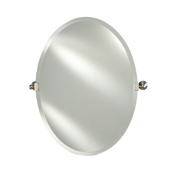 Radiance Frameless Bevel Oval Tilt Mirror, Satin Brass, 24"x32", Matte Black
