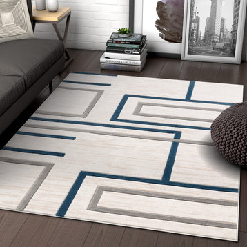 Well Woven Good Vibes Fiona Contemporary Geometric Blue 7'10" x 10'6" Area Rug