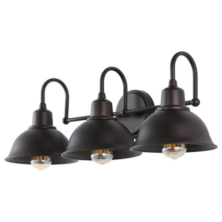 Frisco Farmhouse Industrial Iron LED Vanity, Oil Rubbed Bronze, 3-Light