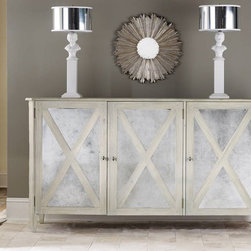 MH -Mirrored 3 Door Cabinet-Antique White - Products