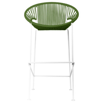 Puerto 26" Handmade Indoor/Outdoor Counter Height Stool With White Frame, Cactus Weave