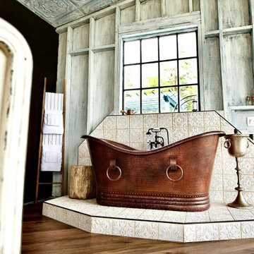 67" Hammered Copper Double Slipper Bathtub With Rings (BTDR67DB)