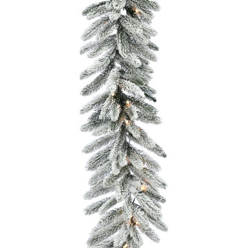 9-Ft. Icy Frost Snow Flocked Garland With Warm White LED Lights