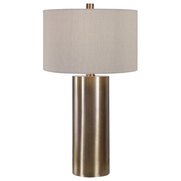 Modern Minimalist Brass Bronze Cylinder Table Lamp, Metal Beige Casual Large