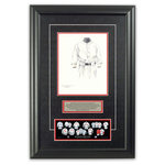 Heritage Sports Art - Original Art of the MLB 1915 Boston Red Sox Uniform - This beautifully framed piece features an original piece of watercolor artwork glass-framed in an attractive two inch wide black resin frame with a double mat. The outer dimensions of the framed piece are approximately 17" wide x 24.5" high, although the exact size will vary according to the size of the original piece of art. At the core of the framed piece is the actual piece of original artwork as painted by the artist on textured 100% rag, water-marked watercolor paper. In many cases the original artwork has handwritten notes in pencil from the artist. Simply put, this is beautiful, one-of-a-kind artwork. The outer mat is a rich textured black acid-free mat with a decorative inset white v-groove, while the inner mat is a complimentary colored acid-free mat reflecting one of the team's primary colors. The image of this framed piece shows the mat color that we use (Red). Beneath the artwork is a silver plate with black text describing the original artwork. The text for this piece will read: This original, one-of-a-kind watercolor painting of the 1915 Boston Red Sox uniform is the original artwork that was used in the creation of this Boston Red Sox uniform evolution print and tens of thousands of other Boston Red Sox products that have been sold across North America. This original piece of art was painted by artist Bill Band for Maple Leaf Productions Ltd. 1915 was a World Series winning season for the Boston Red Sox. Beneath the silver plate is a 3" x 9" reproduction of a well known, best-selling print that celebrates the history of the team. The print beautifully illustrates the chronological evolution of the team's uniform and shows you how the original art was used in the creation of this print. If you look closely, you will see that the print features the actual artwork being offered for sale. The piece is framed with an extremely high quality framing glass. We have used this glass style for many years with excellent results. We package every piece very carefully in a double layer of bubble wrap and a rigid double-wall cardboard package to avoid breakage at any point during the shipping process, but if damage does occur, we will gladly repair, replace or refund. Please note that all of our products come with a 90 day 100% satisfaction guarantee. Each framed piece also comes with a two page letter signed by Scott Sillcox describing the history behind the art. If there was an extra-special story about your piece of art, that story will be included in the letter. When you receive your framed piece, you should find the letter lightly attached to the front of the framed piece. If you have any questions, at any time, about the actual artwork or about any of the artist's handwritten notes on the artwork, I would love to tell you about them. After placing your order, please click the "Contact Seller" button to message me and I will tell you everything I can about your original piece of art. The artists and I spent well over ten years of our lives creating these pieces of original artwork, and in many cases there are stories I can tell you about your actual piece of artwork that might add an extra element of interest in your one-of-a-kind purchase.
