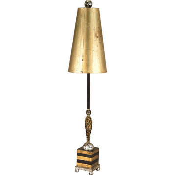 Noma Luxe Table Lamp - Black Metal Stem with Gold, Silver Leaf Elements