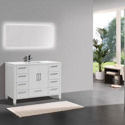 48" Gloss White Vanity with White Quartz Counter Top - Bathroom Vanities And Sink Consoles