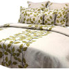 Queen Duvet Cover 3 Pc set in Natural Linen, Boucle Embroidery-Linen Leaf Ivy