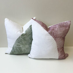 Moon in Moss and Sunset in Fig on White Belgian Linen - Decorative Pillows