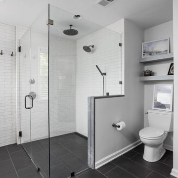 Modern Primary Bathroom Remodel | Walk-In Shower & Black Stainless Fixtures