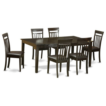 East West Furniture Henley 7-piece Dining Set with Leather Seat in Cappuccino