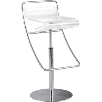 Acrylic Adjustable Height Stool - Clear, Polished Stainless Steel