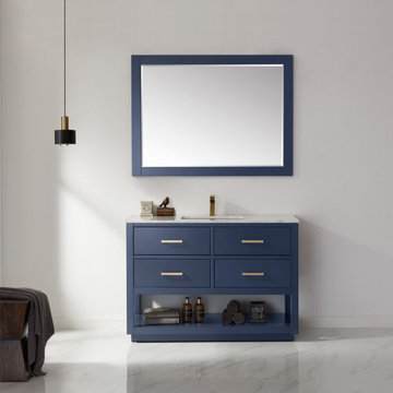 Remi 48" Single Bathroom Vanity Set in Royal Blue and Carrara White Marble Count