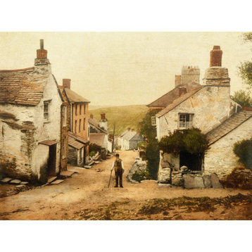 English Village Vintage Photochrom Painted, 18" H X 24" W