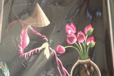 Embroidery on silk fabric