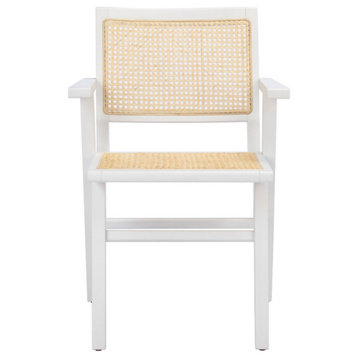 Vitus  French Cane Dining Arm Chair White/Natural Set of 2