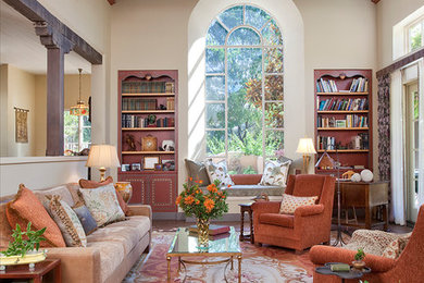 Living room - mid-sized cottage open concept and formal concrete floor living room idea in San Francisco with no tv, beige walls and no fireplace