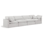 Meridian Furniture - Indulge Upholstered Modular Sofa, Cream, 4-Piece: 2 Armless Chair, 2 Corner Chair, Down Stuffed Velvet - Experience ultimate comfort and style with our cream velvet Indulge Sofa. The luxurious velvet will elevate the aesthetic of any room. This sofa provides ample space for you to relax while its modular build offers the option of unlimited configurations. Whether you're looking to add a stylish element to your living room or a comfortable seating option to your bedroom, this sofa is the perfect choice.
