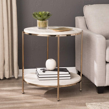 Round Faux Stone End Table, gold