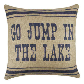 "Go Jump in the Lake" Burlap Pillow, Navy