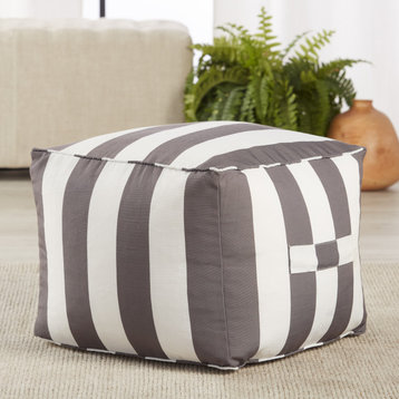 Chatham Indoor and Outdoor Striped Gray and White Cuboid Pouf
