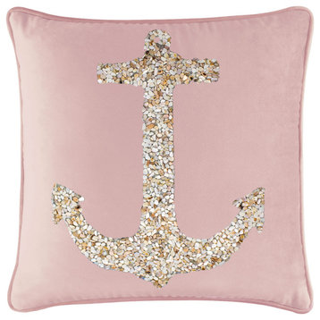 Sparkles Home Shell Anchor Pillow, Blush Velvet, 16x16