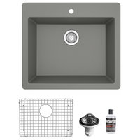 Karran QT-820 Top Mount 25" Single Bowl Quartz Kitchen Sink Kit, Grey