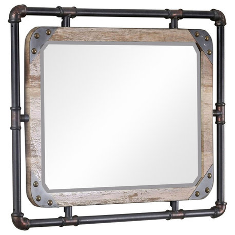 Furniture of America Gee Industrial Metal Wall Mirror in Antique Black