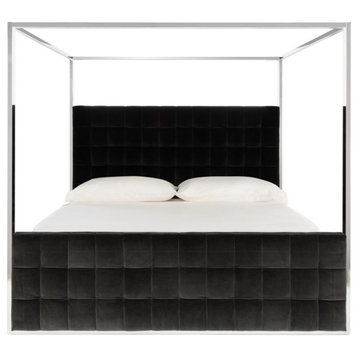 Jessamine Velvet Queen Canopy Bed, Giotto Shale