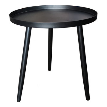 Findlay 3-Legged Metal Side End Accent Table, 16" Round, Modern, Black