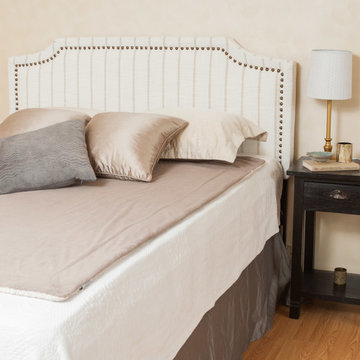 Contemporary Bedroom Featuring Queen Striped Headboard