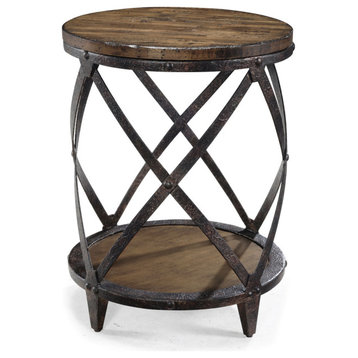 Emma Mason Signature Woodmage Round Accent Table in Distressed Natural Pine