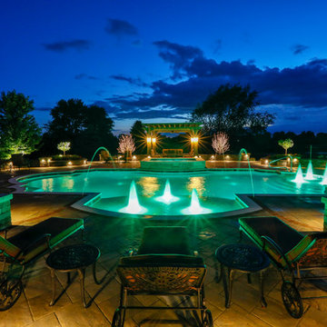 Elgin, IL Roman End Pool with Freeform Hot Tub