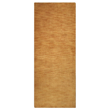 Rugsotic Carpets Hand Knotted Loom Wool Square Area Rug Solid Gold, [Runner] 2'6''x6'