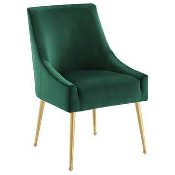 Velvet Accent Chair, Brushed Gold Dining Chair, Glam Modern Side Chair, Green