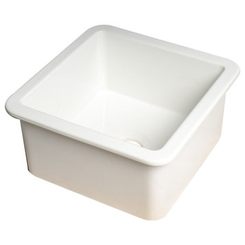 Undermount/Drop Fireclay Prep Sink, White, 18"x18", Square