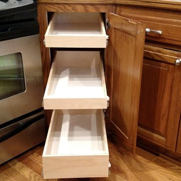 Lazy-susan replacement with 3 slide out shelves