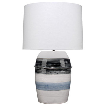 Casual Black White Gray Thick Stripe Table Lamp 32 in Contemporary Fat Round